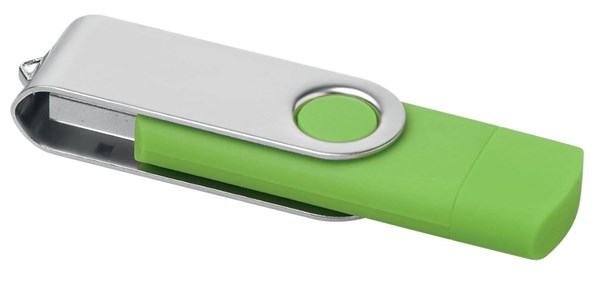 Obrázky: Zelený OTG Twister USB flash disk s USB-C, 4GB