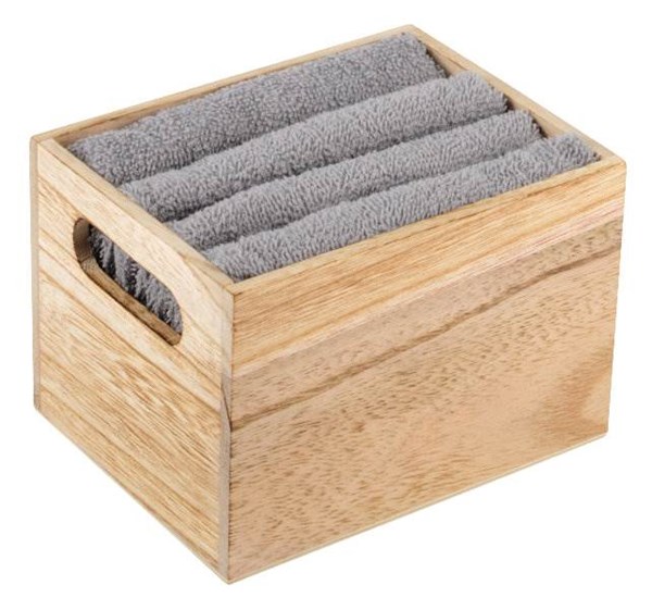 Obrázky: Sada čtyř šedých ručníků v dřevěné krabičce