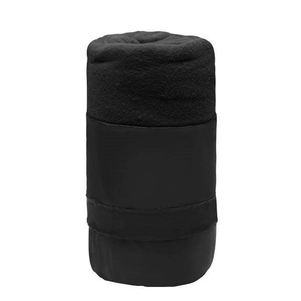 Obrázky: Fleecová cestovní deka z RPET s obalem, černá