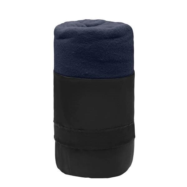 Obrázky: Fleecová cestovní deka z RPET s obalem, tmavě modrá