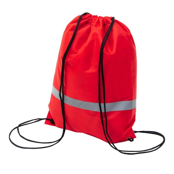 Obrázky: Stahovací batoh s reflexním páskem, červený, Obrázek 2