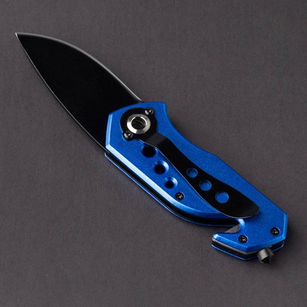 Obrázky: Modrý kov.skládací nůž s řezákem na pásy a kladivem, Obrázek 2
