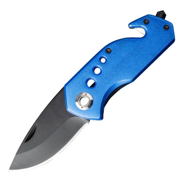 Obrázky: Modrý kov.skládací nůž s řezákem na pásy a kladivem, Obrázek 3
