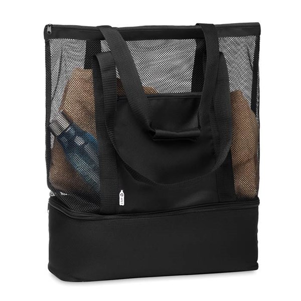 Obrázky: Síťovaná RPET nákupní nebo plážová taška, černá, Obrázek 3