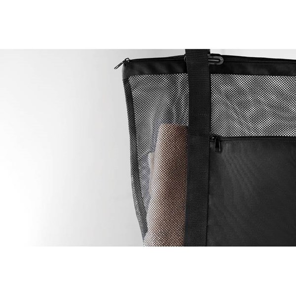 Obrázky: Síťovaná RPET nákupní nebo plážová taška, černá, Obrázek 8