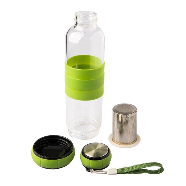 Obrázky: Skleněná láhev s infuzérem na čaj 550 ml, zelená, Obrázek 2