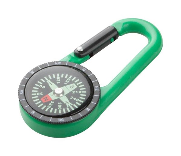 Obrázky: Plastová karabina s kompasem, zelená, Obrázek 1