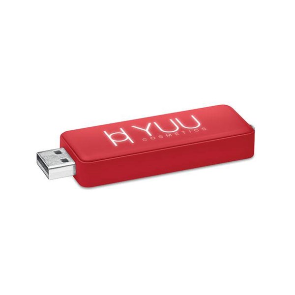 Obrázky: Červený USB flash disk 1 GB s prosvíceným logem
