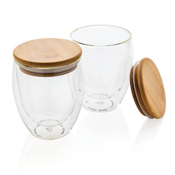 Obrázky: Sada 2 sklenic ze skla s bambusovým víčkem 250ml