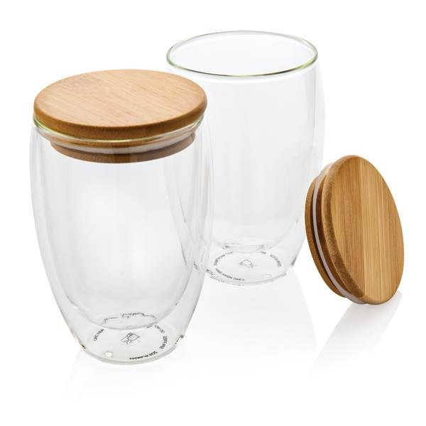 Obrázky: Sada 2 sklenic ze skla s bambusovým víčkem 350ml