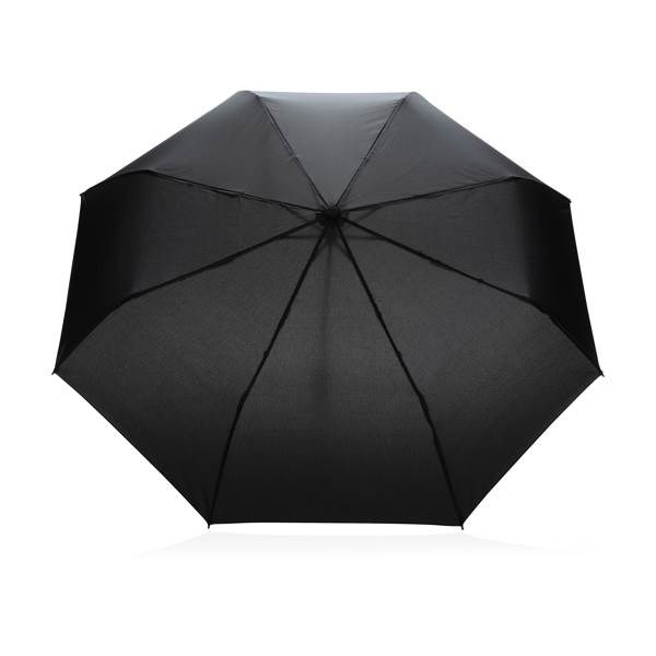 Obrázky: Černý větru odolný manuální rPET deštník, modré madlo, Obrázek 2