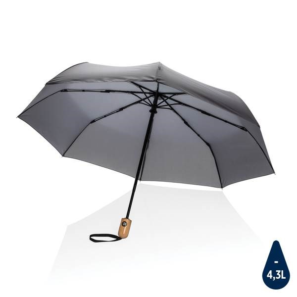 Obrázky: Šedý deštník rPET, zcela automat., bambus. rukojeť