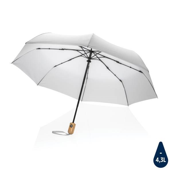 Obrázky: Bílý deštník rPET, zcela automat., bambus. rukojeť, Obrázek 1