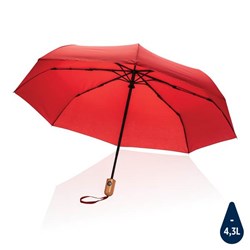 Obrázky: Červený deštník rPET, zcela automat., bambus. rukojeť