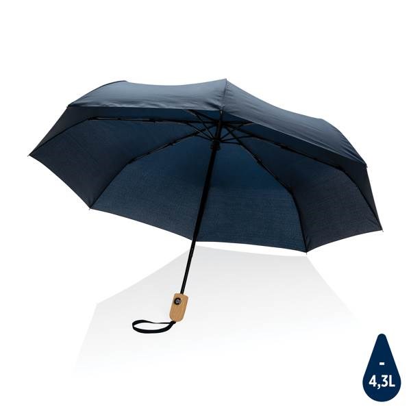 Obrázky: Modrý deštník rPET, zcela automatický, bambus. rukojeť, Obrázek 1