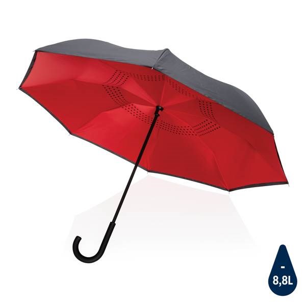 Obrázky: Červený reverzní deštník ze 190T rPET, manuální, Obrázek 1