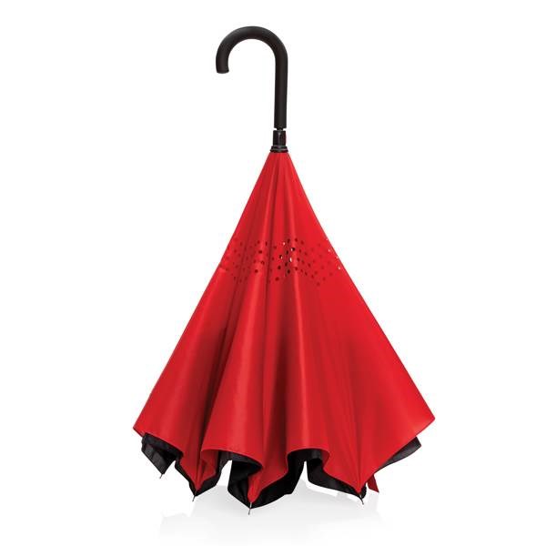 Obrázky: Červený reverzní deštník ze 190T rPET, manuální, Obrázek 4