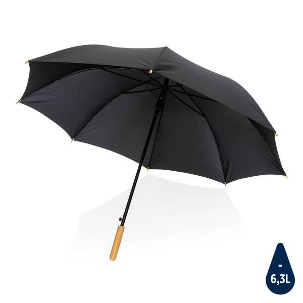Obrázky: Automatický deštník rPET, madlo bambus, černý, Obrázek 1