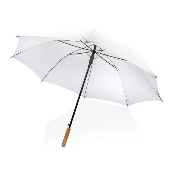 Obrázky: Automatický deštník rPET, madlo bambus, bílý, Obrázek 4