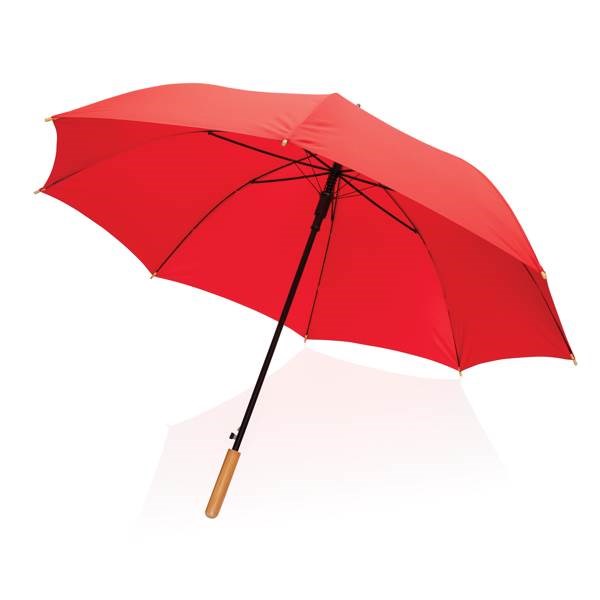Obrázky: Automatický deštník rPET, madlo bambus, červený, Obrázek 4