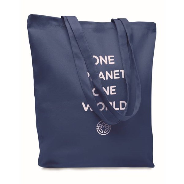 Obrázky: Modrá nákupní plátěná taška s dlouhými uchy, Obrázek 2