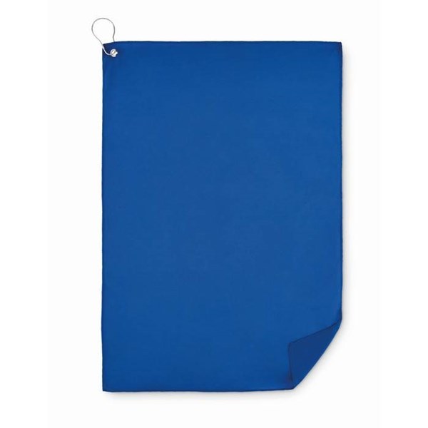 Obrázky: Modrý golfový RPET ručník s háčkem, Obrázek 1
