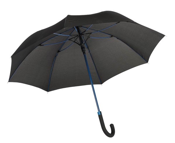 Obrázky: Černý automatický deštník s modrými žebry a tyčí, Obrázek 1