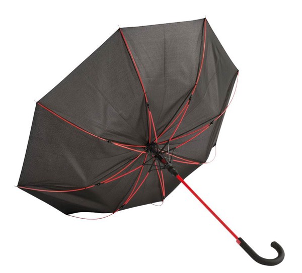Obrázky: Černý automatický deštník s červenými žebry a tyčí, Obrázek 2