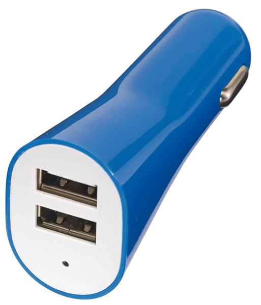 Obrázky: Modrá plastová duální USB nabíječka do auta