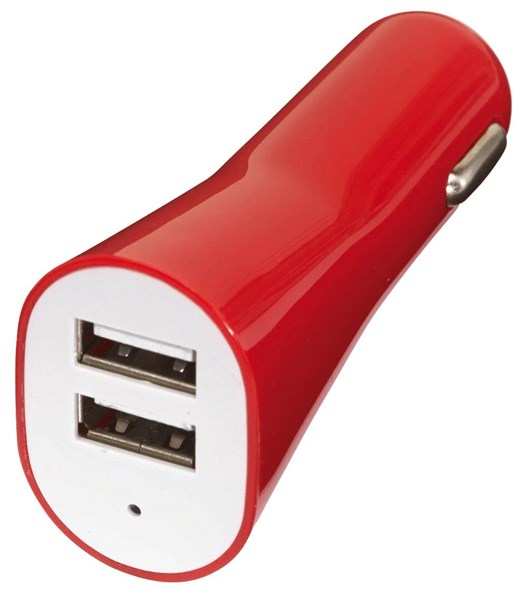Obrázky: Červená plastová duální USB nabíječka do auta