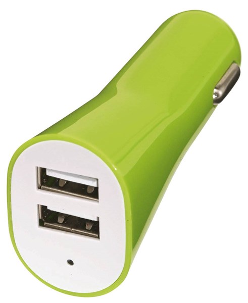 Obrázky: Zelená plastová duální USB nabíječka do auta