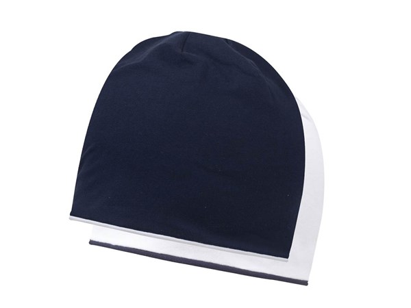 Obrázky: Dvoubarevná dvojitá čepice z bavlny modro/bílá