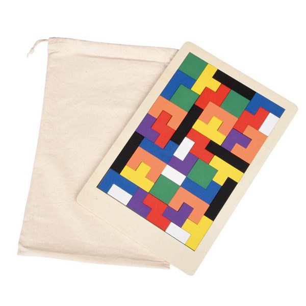 Obrázky: Dřevěné barevné puzzle v bavlněném sáčku, Obrázek 1