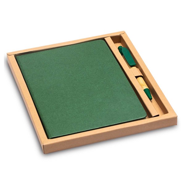 Obrázky: Sada poznámkového bloku a pera v krabičce, zelená