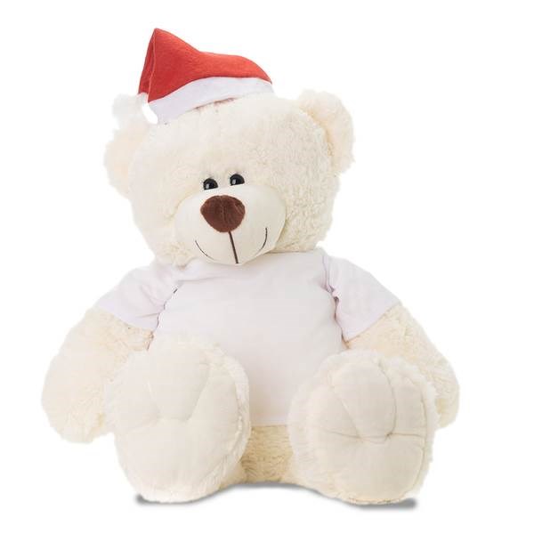 Obrázky: Velký vánoční plyšový medvěd s čepicí, přírodní, Obrázek 1