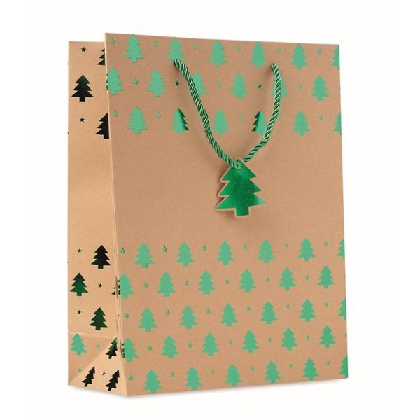 Obrázky: Vánoční papírová taška 25x11x32 cm, zelený motiv, Obrázek 1