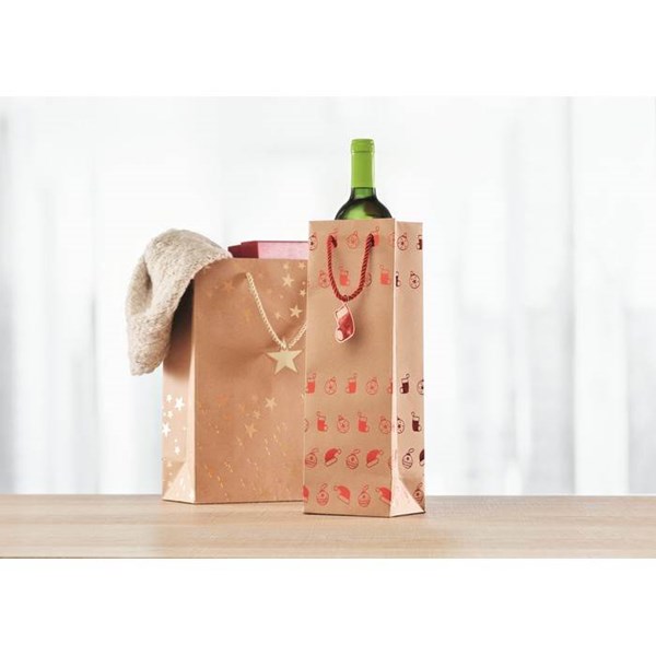 Obrázky: Vánoční taška na víno 9x12x35 cm, červený motiv, Obrázek 2