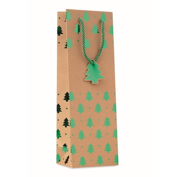 Obrázky: Vánoční taška na víno 9x12x35 cm, zelený motiv