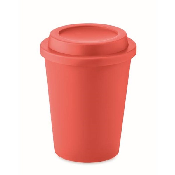 Obrázky: Dvojstěnný pohár PP s víčkem 300 ml, červený