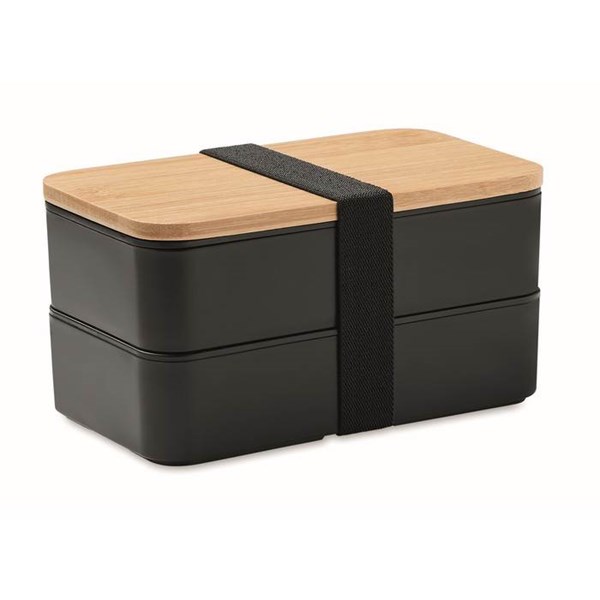 Obrázky: Dvoupatrový obědový box s bambusovým víkem, černý, Obrázek 1