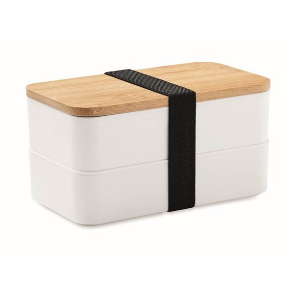 Obrázky: Dvoupatrový obědový box s bambusovým víkem, bílý, Obrázek 1
