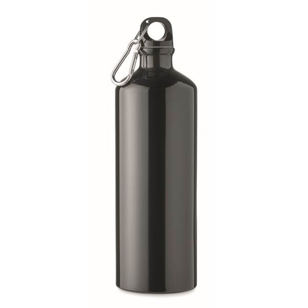 Obrázky: Černá jednostěnná hliníková láhev s karabinou 1 l