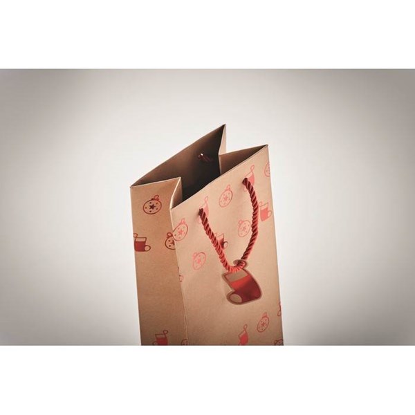 Obrázky: Vánoční taška na víno 9x12x35 cm, červený motiv, Obrázek 5