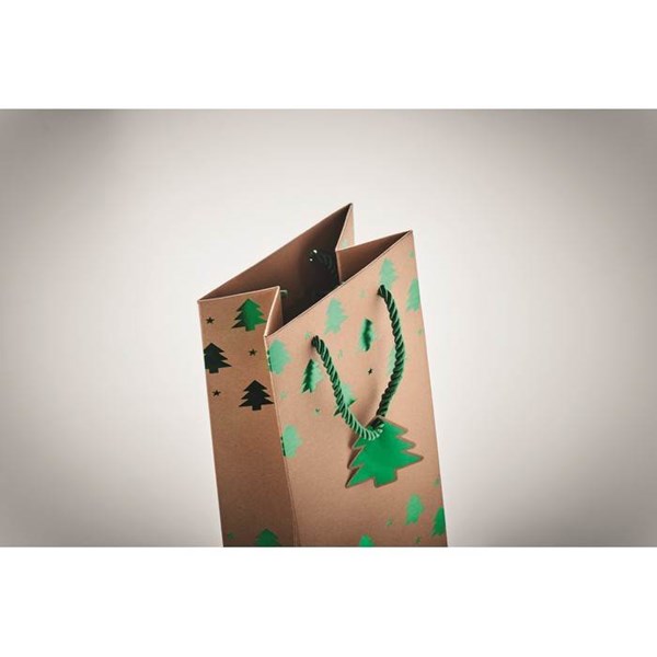 Obrázky: Vánoční taška na víno 9x12x35 cm, zelený motiv, Obrázek 2