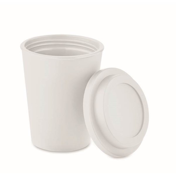 Obrázky: Dvojstěnný pohár PP s víčkem 300 ml, bílý, Obrázek 3