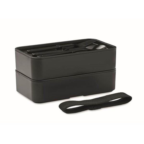 Obrázky: Dvoupatrový obědový box s bambusovým víkem, černý, Obrázek 3