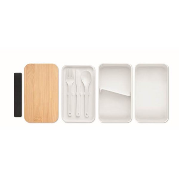 Obrázky: Dvoupatrový obědový box s bambusovým víkem, bílý, Obrázek 3