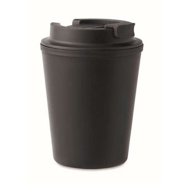 Obrázky: Černý dvoustěnný hrnek 300 ml z recykl. PP s víčkem