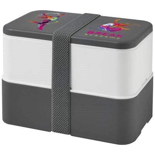 Obrázky: Dvoupatrová obědová krabička 2x700 ml, bílá/šedá, Obrázek 3