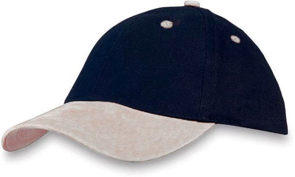 Obrázky: Modrá šestidílná čepice s hnědým koženým kšiltem